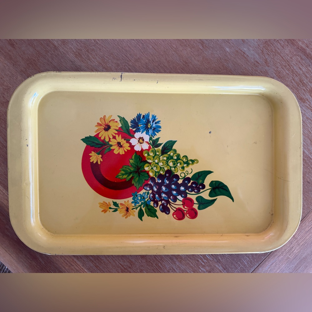 Vintage Flowers and Fruit Metal Tray